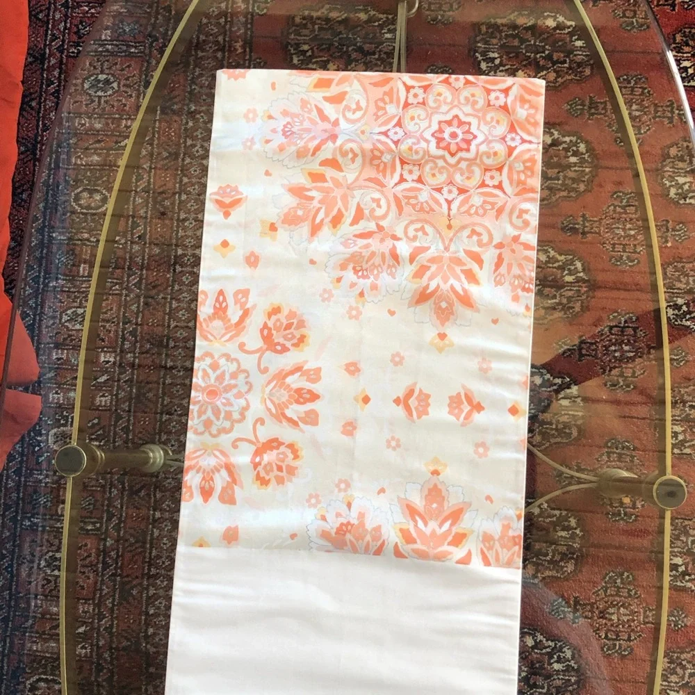 14 FOOT Table Runner 12” Wide Peach Floral‎ Satin